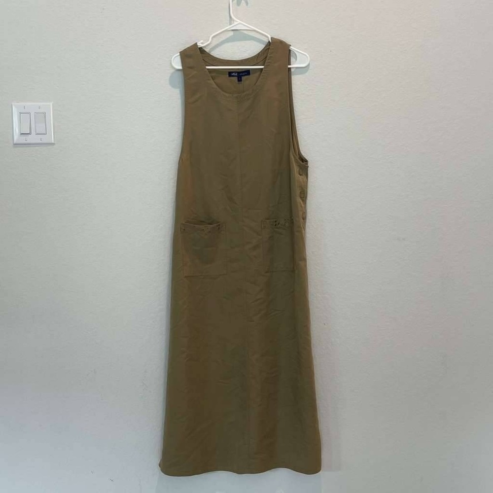 HSZ Studio Women's‎ Khaki Sleeveless Midi Dress with Side Buttons Pockets